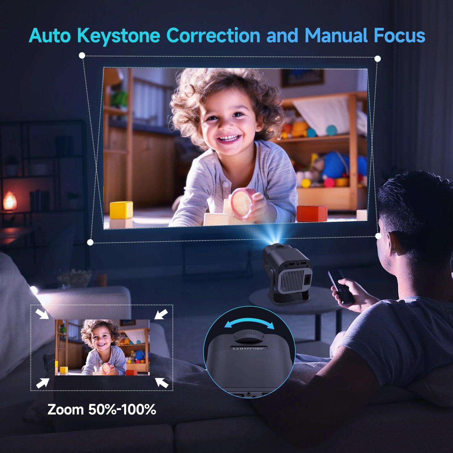 HY320 Mini Projector – Native 720P, 300 ANSI, Wi-Fi 6, Bluetooth 5.0, Android 11, 200” Display