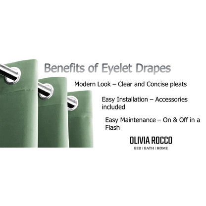 Diamante Sage Green Blackout Eyelet Curtains with Tie Backs Blackout Thermal Ring Top Window Dressings