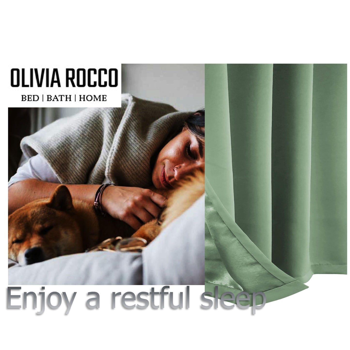 Diamante Sage Green Blackout Eyelet Curtains with Tie Backs Blackout Thermal Ring Top Window Dressings