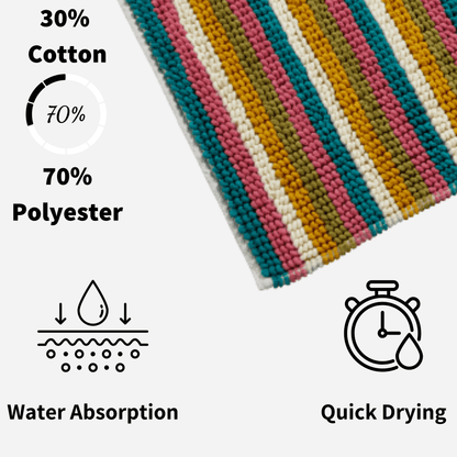 Padstow Super Soft Absorbent Stripe Bathmat 50 x 80 cm Quick-Drying Anti-Slip Durable Bathroom Accessory