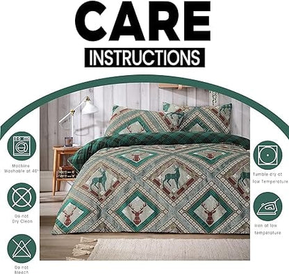 Stag Printed Reversible Polycotton Duvet Cover Set in Single Double King Sizes Skye Collection