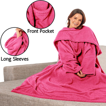 Ultra Soft Cozy Fleece Wearable TV Blanket with Sleeves and Pocket Throw for Lounging and Reading for Women and Men 140x183cm Multiple Colors