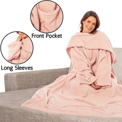 Ultra Soft Cozy Fleece Wearable TV Blanket with Sleeves and Pocket Throw for Lounging and Reading for Women and Men 140x183cm Multiple Colors