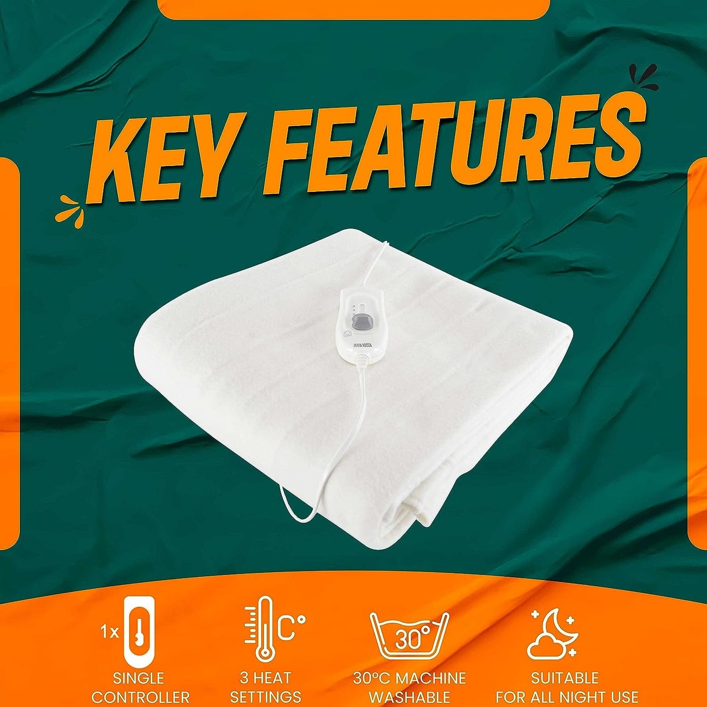 Ultra Soft Electric Heated Underblanket with Adjustable Heat Settings & Overheat Protection in Single Double King Sizes