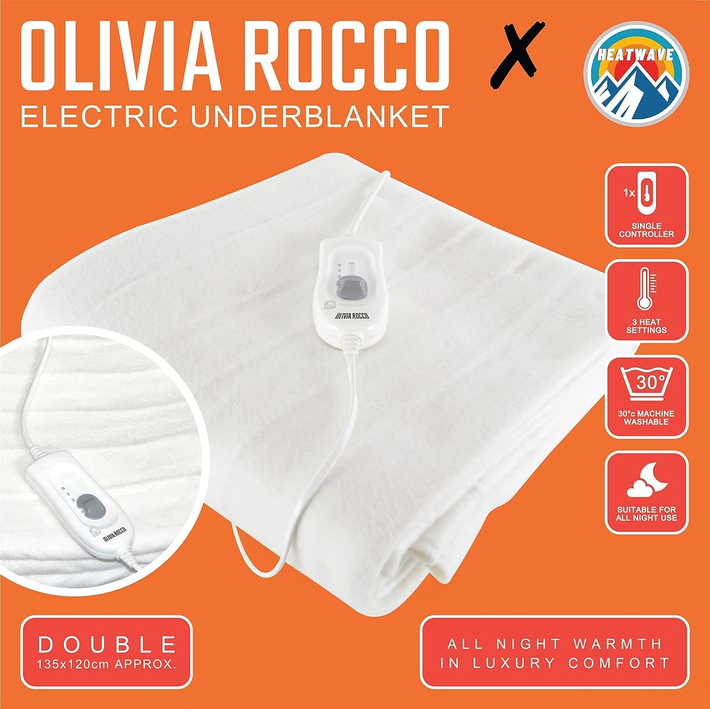 Ultra Soft Electric Heated Underblanket with Adjustable Heat Settings & Overheat Protection in Single Double King Sizes